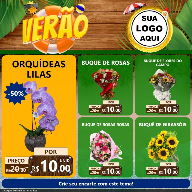 Modelo de Rede Social para Feed Facebook com o tema Verão para Floricultura e jardim