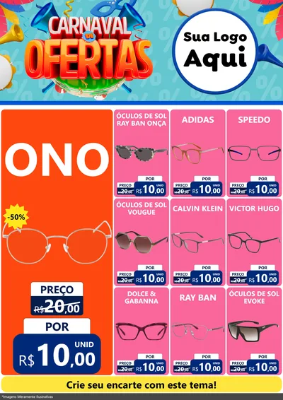 Modelo de Encarte para Encarte A4 Vertical com o tema Carnaval de Ofertas para Óticas