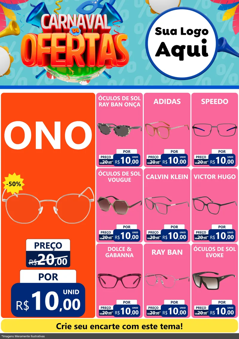 Modelo de Encarte para Encarte A4 Vertical com o tema Carnaval de Ofertas para Óticas