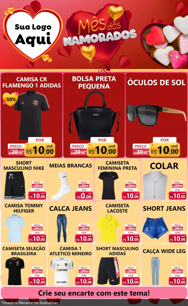 Modelo de Encarte para Encarte Grande com o tema Mês dos Namorados para Roupas e acessórios