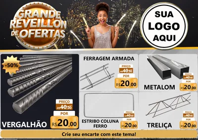 Modelo de Encarte para Encarte A4 Horizontal com o tema Grande Réveillon de Ofertas para Ferragens
