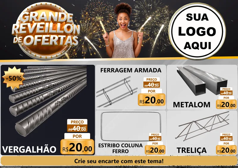 Modelo de Encarte para Encarte A4 Horizontal com o tema Grande Réveillon de Ofertas para Ferragens