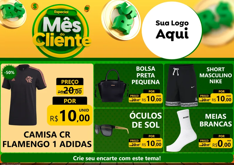 Modelo de Encarte para Encarte A4 Horizontal com o tema Especial Mês do Cliente para Roupas e acessórios