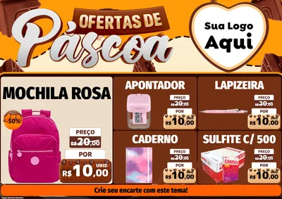 Modelo de Encarte para Encarte A4 Horizontal com o tema Ofertas de Páscoa para Papelaria