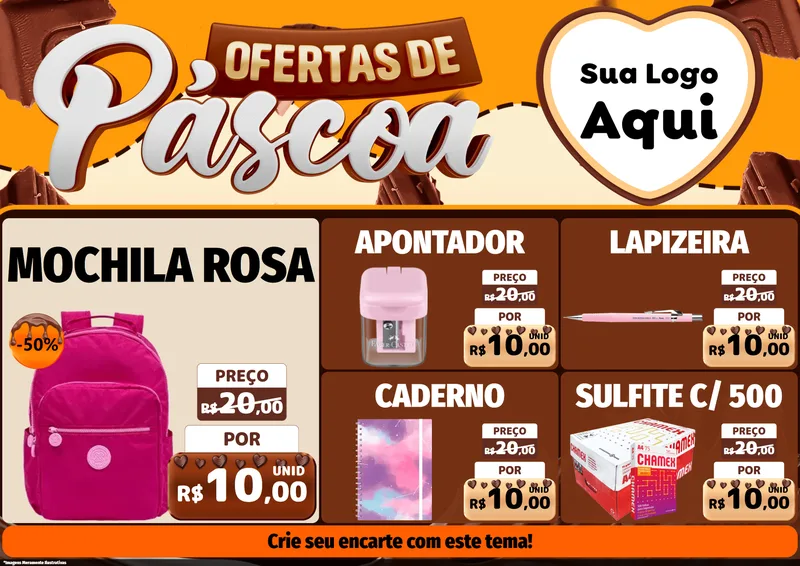 Modelo de Encarte para Encarte A4 Horizontal com o tema Ofertas de Páscoa para Papelaria