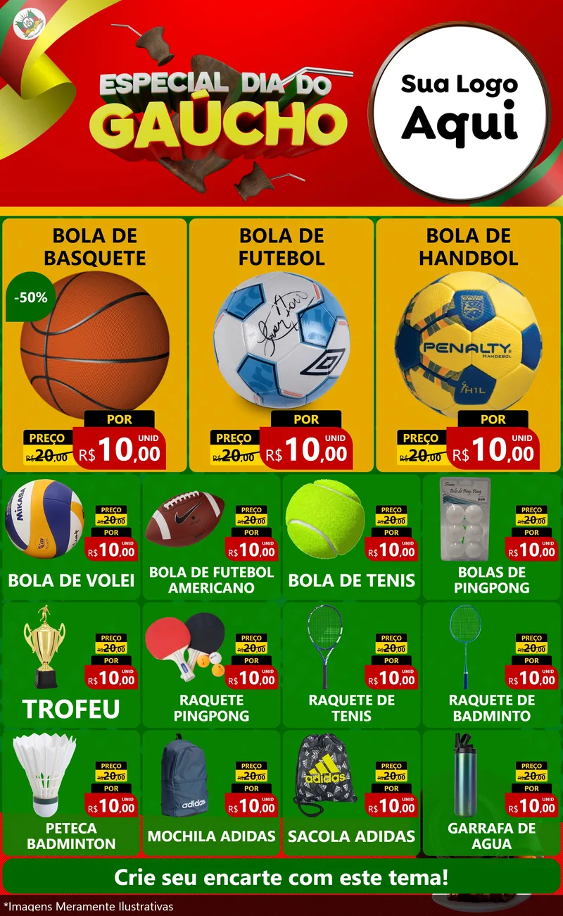 Modelo de Encarte para Encarte Grande com o tema Especial Dia do Gaúcho para Artigos Esportivos
