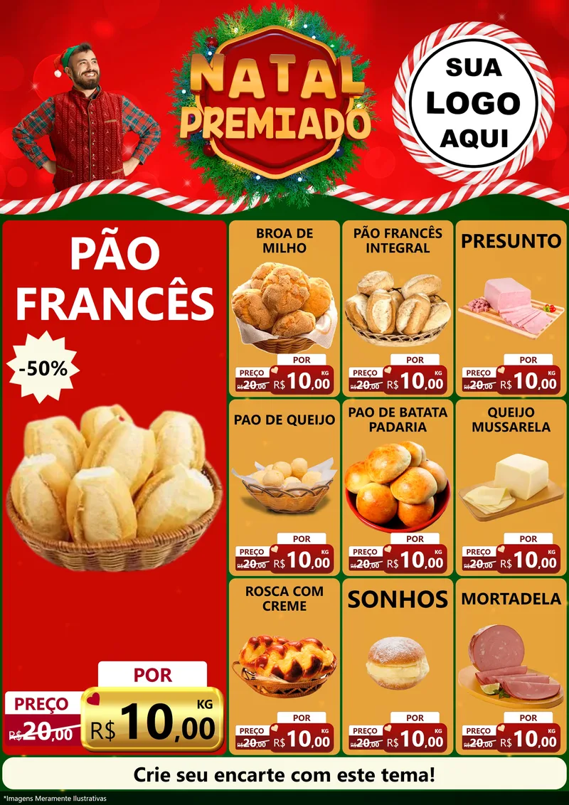 Modelo de Encarte para Encarte A4 Vertical com o tema Natal Premiado para Padaria