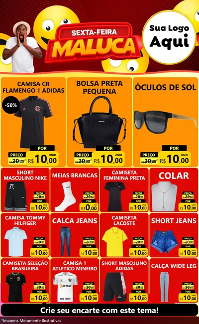 Modelo de Encarte para Encarte Grande com o tema Sexta-feira Maluca para Roupas e acessórios