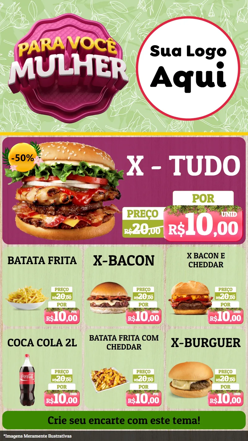 Modelo de Rede Social para Stories com o tema Para Você Mulher para Hamburgueria