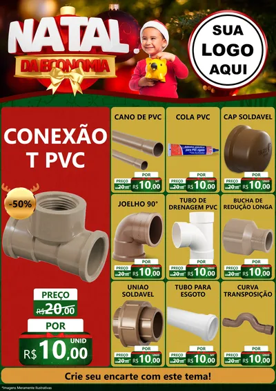 Modelo de Encarte para Encarte A4 Vertical com o tema Natal da Economia para Tubos e conexões