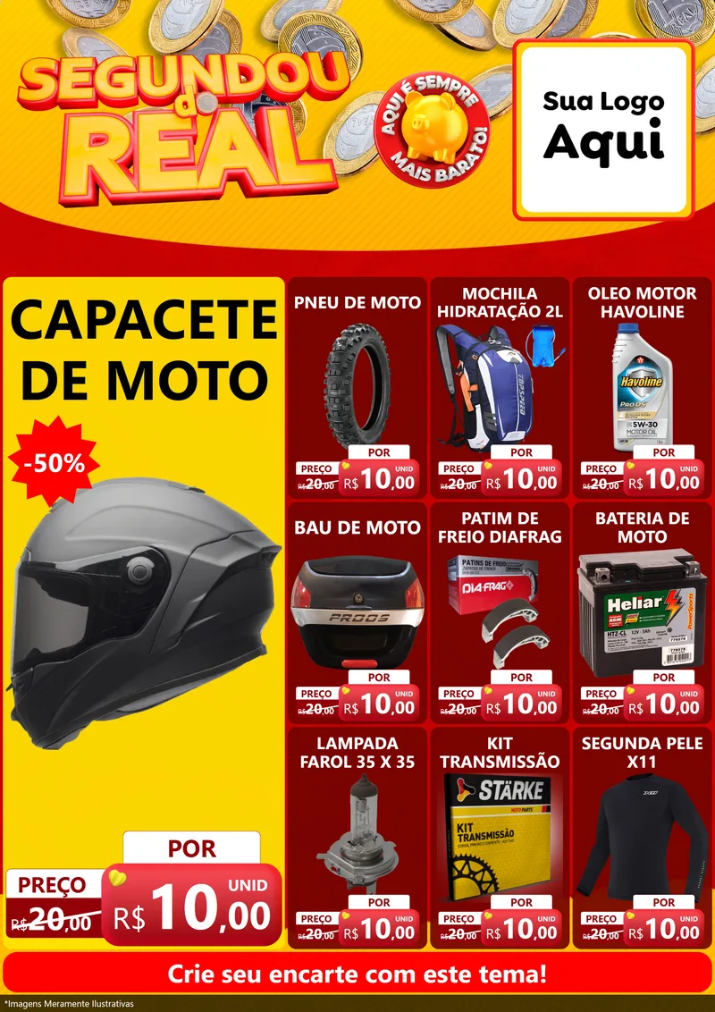 Modelo de Encarte para Encarte A4 Vertical com o tema Segundou do Real para Moto peças