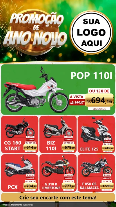 Modelo de Rede Social para Stories com o tema Promoção de Ano Novo para Concessionaria de Motos