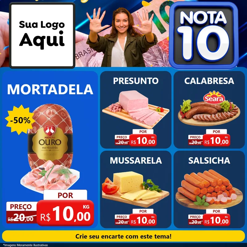 Modelo de Rede Social para Feed Facebook com o tema Nota 10 para Frios e Laticínios