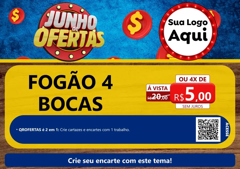 Modelo de Cartaz para Cartaz A4 Horizontal com o tema Junho de Ofertas para Móveis e Eletro
