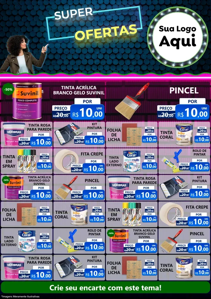 Modelo de Encarte para Encarte A4 Vertical com o tema Super Ofertas para Tintas e Ferramentas