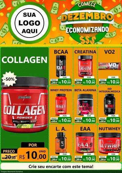 Modelo de Encarte para Encarte A4 Vertical com o tema Comece Dezembro Economizando para Suplementos alimentares