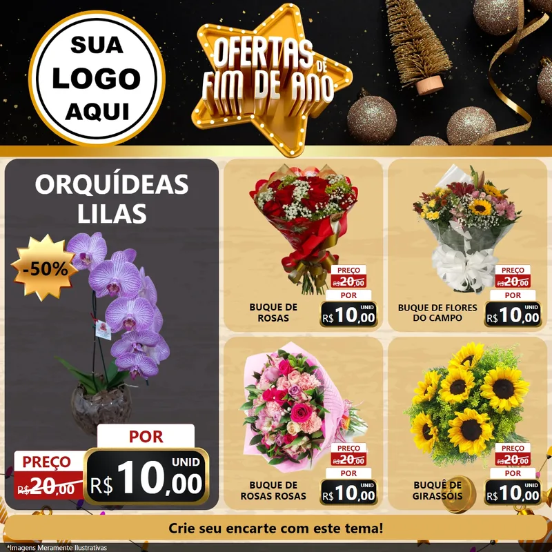 Modelo de Rede Social para Feed Facebook com o tema Ofertas de Fim de Ano para Floricultura e jardim