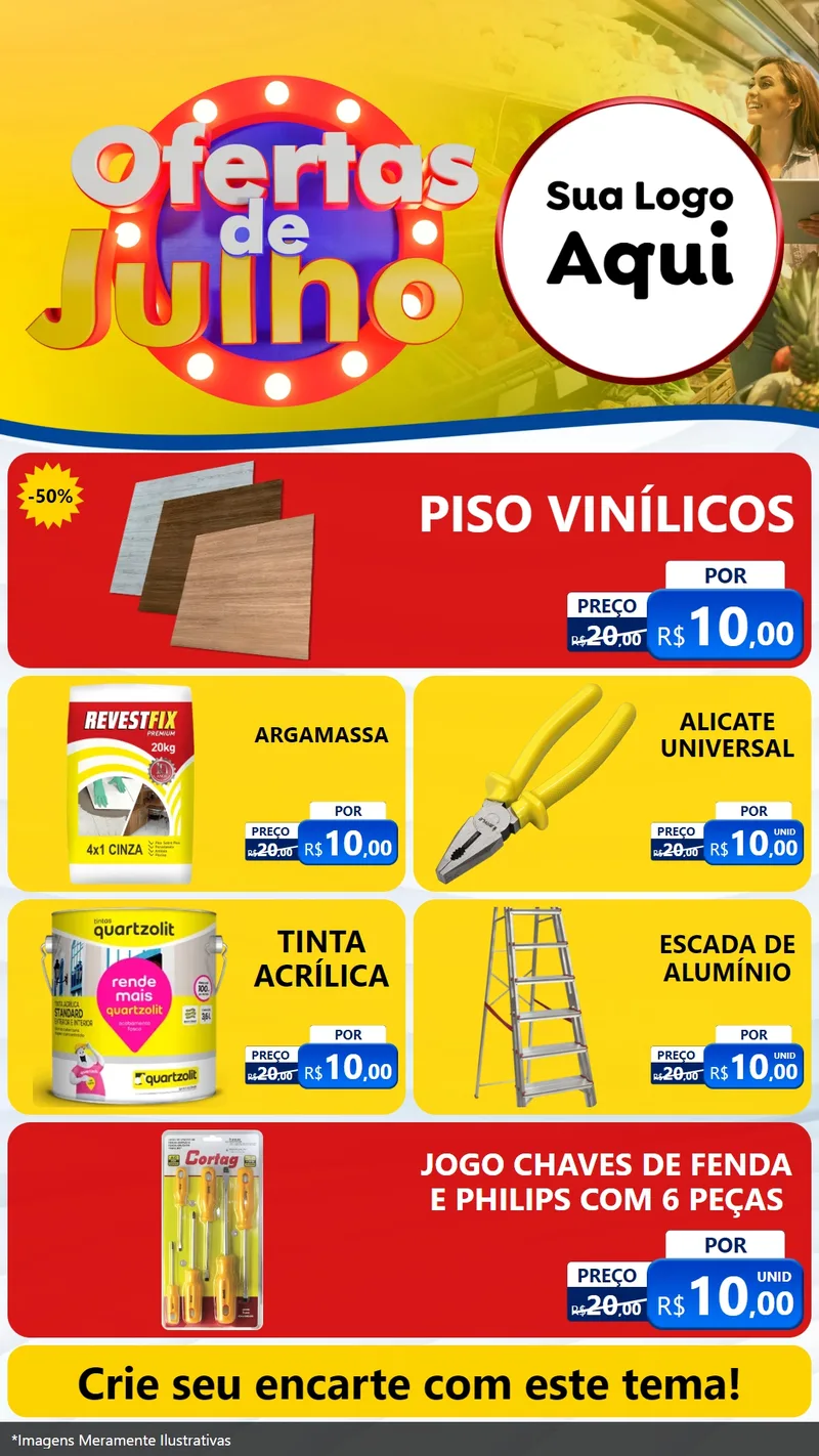 Modelo de TV para TV Vertical com o tema Ofertas de Julho para Material para Construção