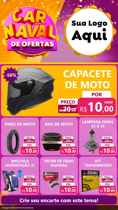 Modelo de Rede Social para Stories com o tema Carnaval de Ofertas para Moto peças