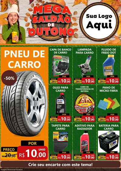 Modelo de Encarte para Encarte A4 Vertical com o tema Mega Saldão de Outono para Auto peças