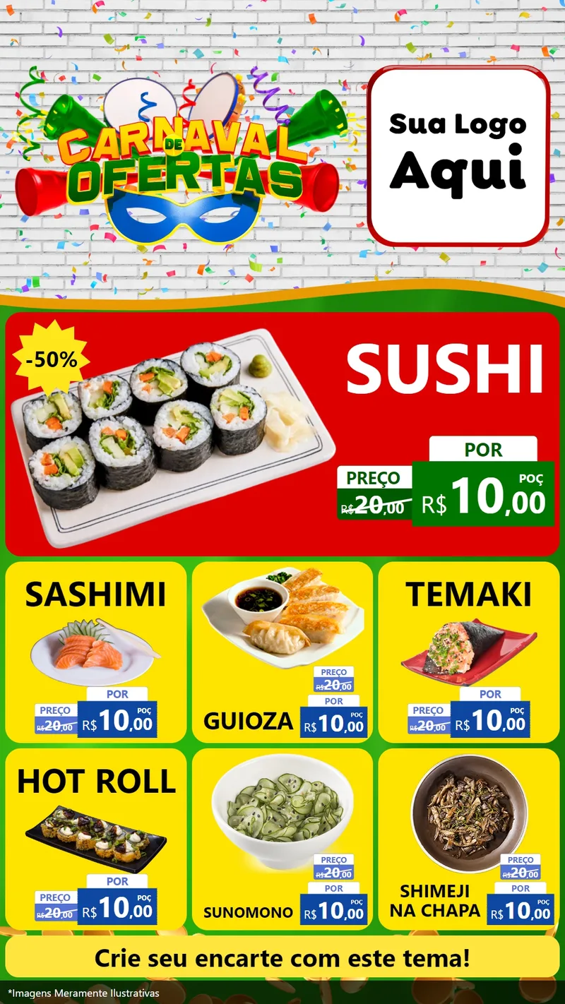 Modelo de Rede Social para Stories com o tema Carnaval de Ofertas para Comida japonesa