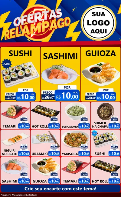 Modelo de Encarte para Encarte Grande com o tema Ofertas Relâmpago para Comida japonesa