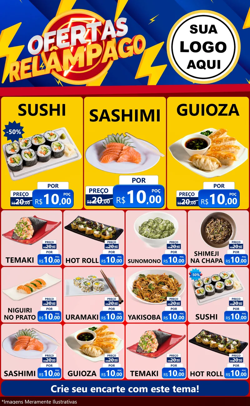 Modelo de Encarte para Encarte Grande com o tema Ofertas Relâmpago para Comida japonesa