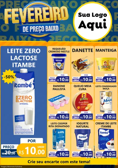Modelo de Encarte para Encarte A4 Vertical com o tema Fevereiro de Preço Baixo para Frios e Laticínios