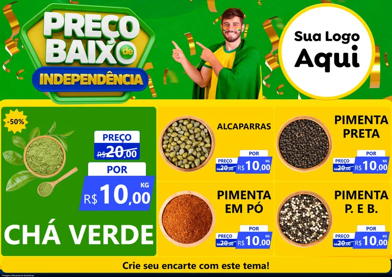 Modelo de Encarte para Encarte A4 Horizontal com o tema Preço Baixo de Independência para Produtos Naturais