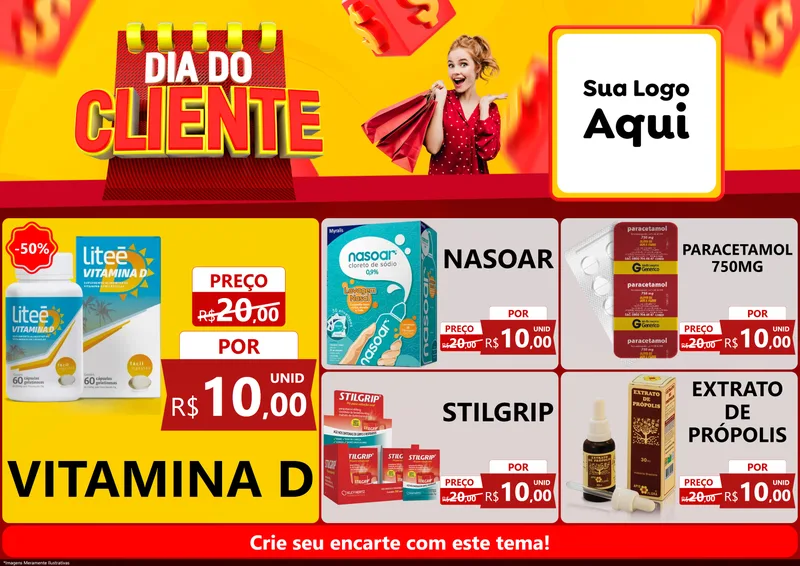 Modelo de Encarte para Encarte A4 Horizontal com o tema Dia do Cliente para Farmácia