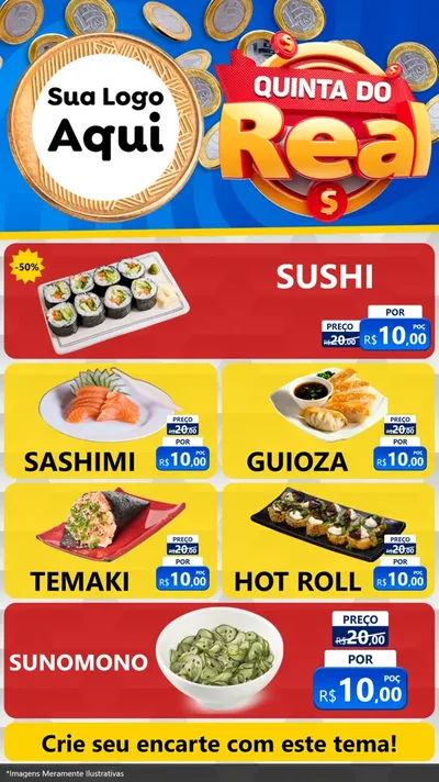 Modelo de TV para TV Vertical com o tema Quinta do Real para Comida japonesa