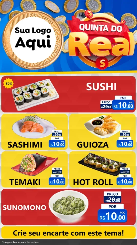 Modelo de TV para TV Vertical com o tema Quinta do Real para Comida japonesa