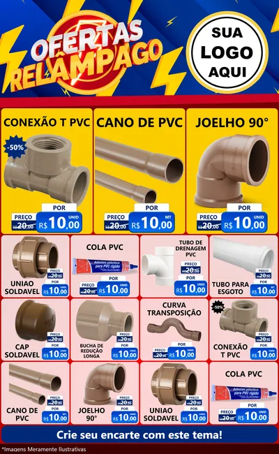 Modelo de Encarte para Encarte Grande com o tema Ofertas Relâmpago para Tubos e conexões