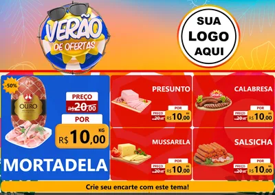 Modelo de Encarte para Encarte A4 Horizontal com o tema Verão de Ofertas para Frios e Laticínios