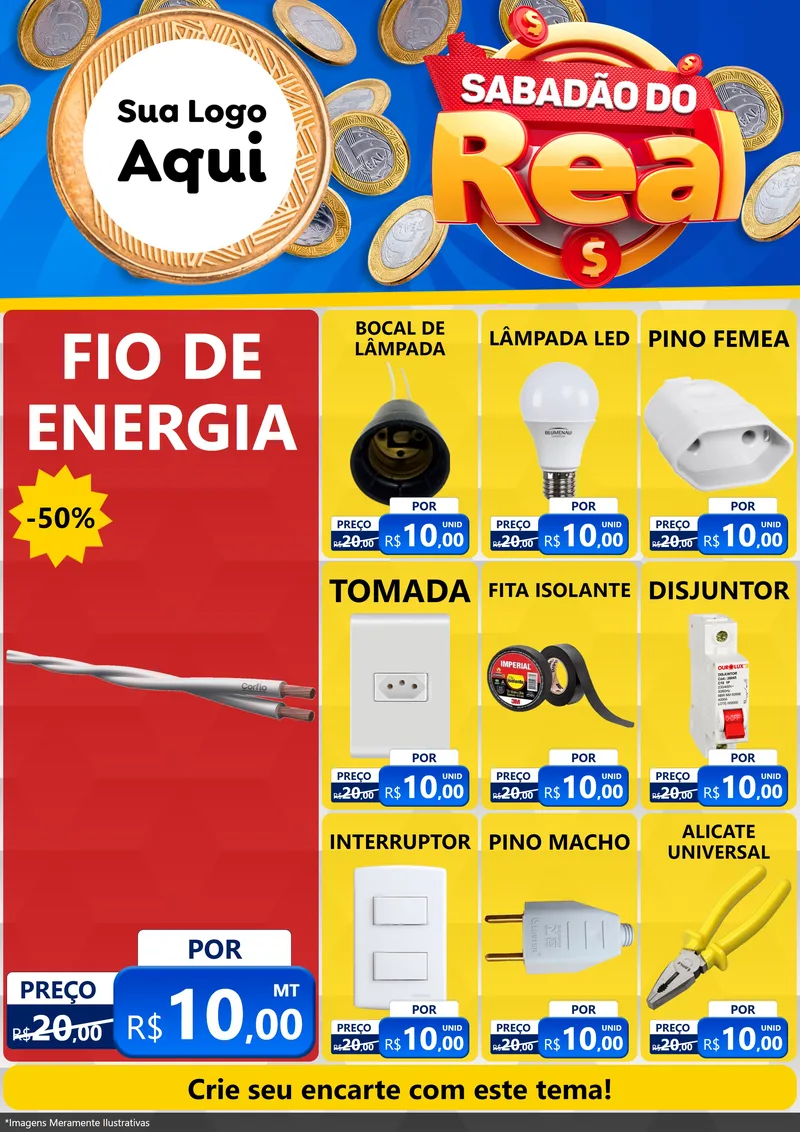 Modelo de Encarte para Encarte A4 Vertical com o tema Sabadão do Real para Materiais Elétricos