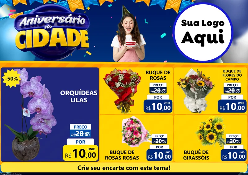 Modelo de Encarte para Encarte A4 Horizontal com o tema Aniversário da Cidade para Floricultura e jardim
