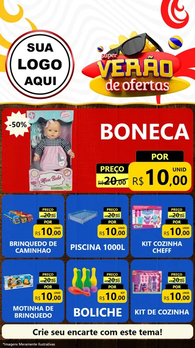 Modelo de Rede Social para Stories com o tema Super Verão de Ofertas para Brinquedos