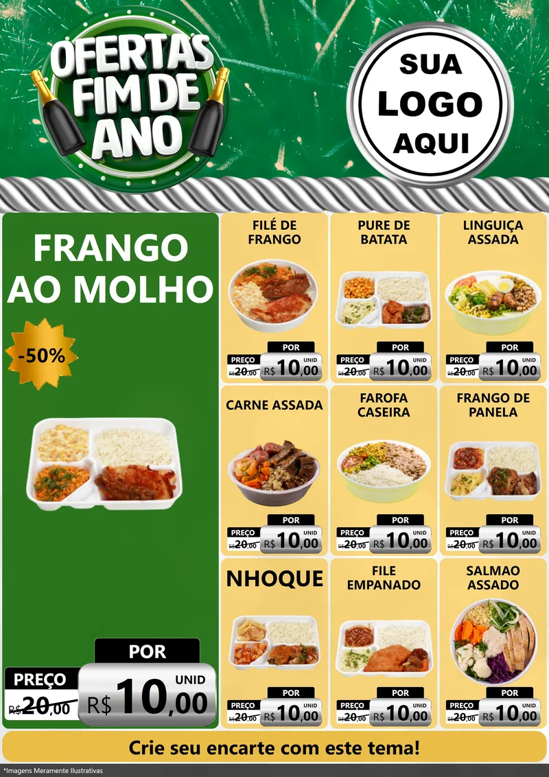 Modelo de Encarte para Encarte A4 Vertical com o tema Ofertas Fim de Ano para Restaurante