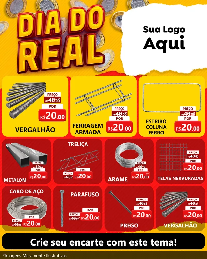 Modelo de Rede Social para Feed Instagram com o tema Dia Do Real para Ferragens