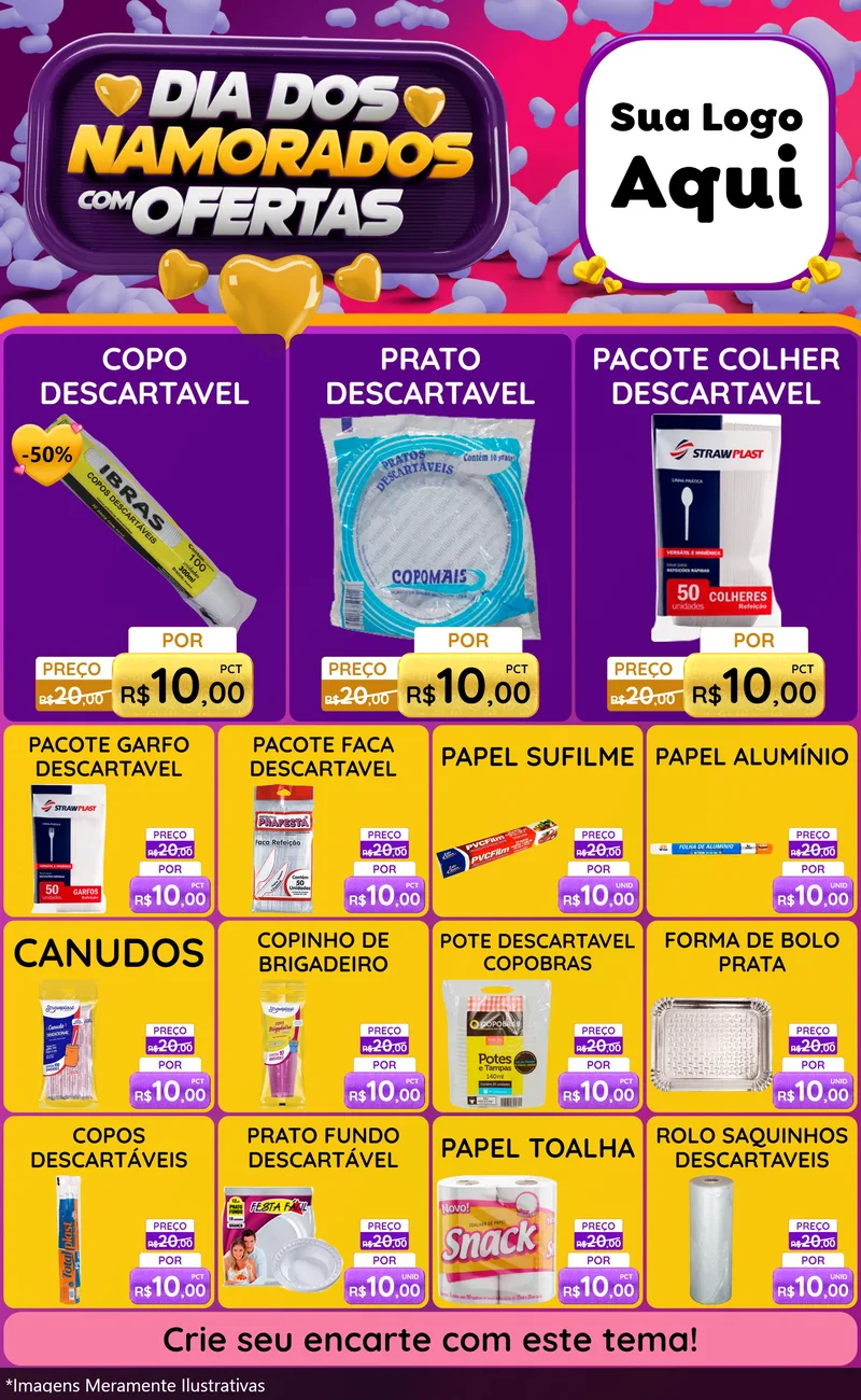 Modelo de Encarte para Encarte Grande com o tema Dia Dos Namorados Com Ofertas para Embalagens