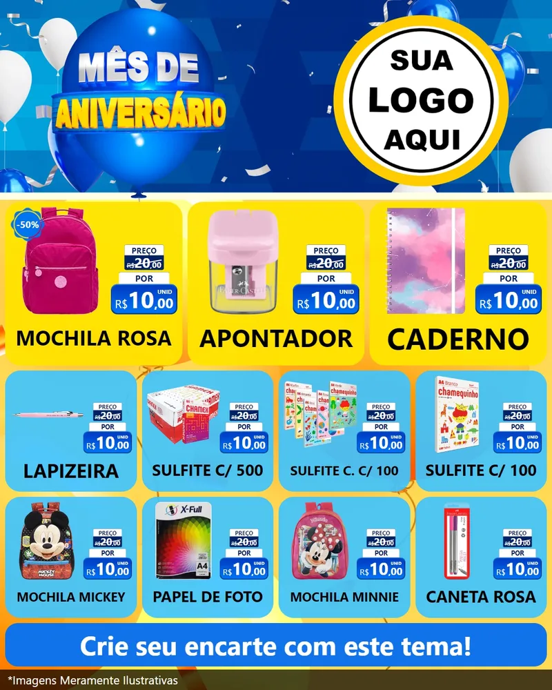 Modelo de Rede Social para Feed Instagram com o tema Mês de Aniversário para Papelaria