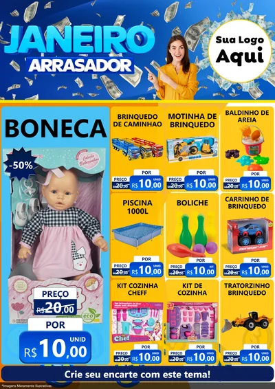 Modelo de Encarte para Encarte A4 Vertical com o tema Janeiro Arrasador para Brinquedos