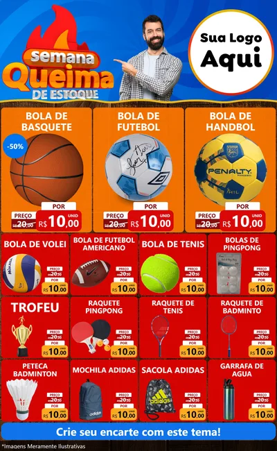 Modelo de Encarte para Encarte Grande com o tema Semana Queima de Estoque para Artigos Esportivos
