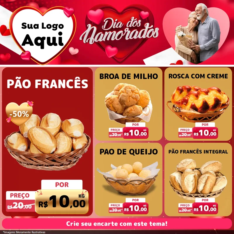 Modelo de Rede Social para Feed Facebook com o tema Dia Dos Namorados para Padaria