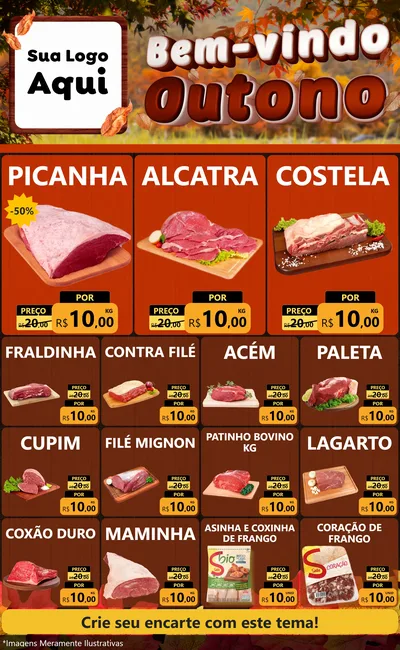 Modelo de Encarte para Encarte Grande com o tema Bem-vindo Outono para Açougue
