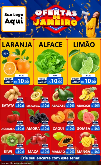 Modelo de Encarte para Encarte Grande com o tema Ofertas de Janeiro para Hortifrúti