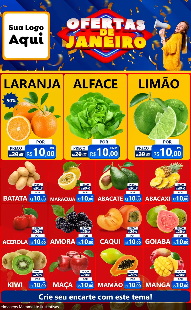 Modelo de Encarte para Encarte Grande com o tema Ofertas de Janeiro para Hortifrúti