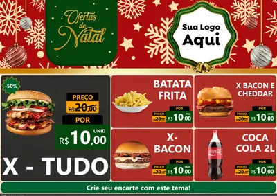 Modelo de Encarte para Encarte A4 Horizontal com o tema Natal de Ofertas para Hamburgueria