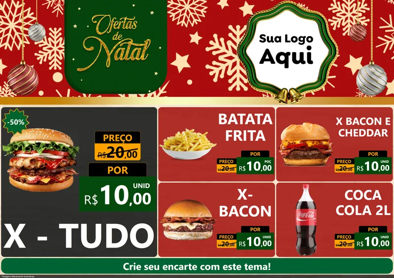 Modelo de Encarte para Encarte A4 Horizontal com o tema Natal de Ofertas para Hamburgueria