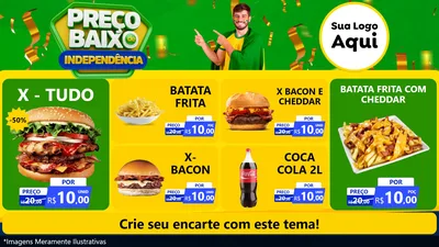 Modelo de TV para TV Horizontal com o tema Preço Baixo de Independência para Hamburgueria